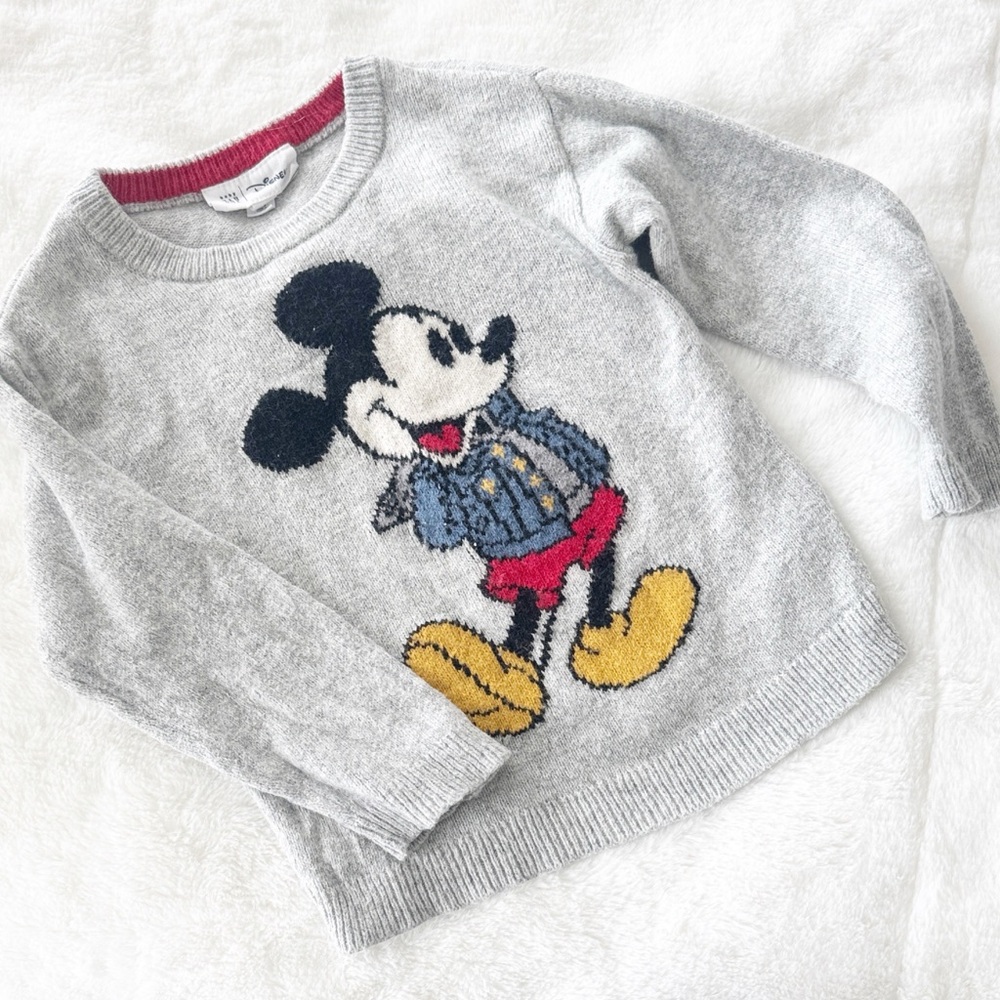 Gap Disney Mickey gray crewneck graphic knit long sleeve cotton sweater size 3